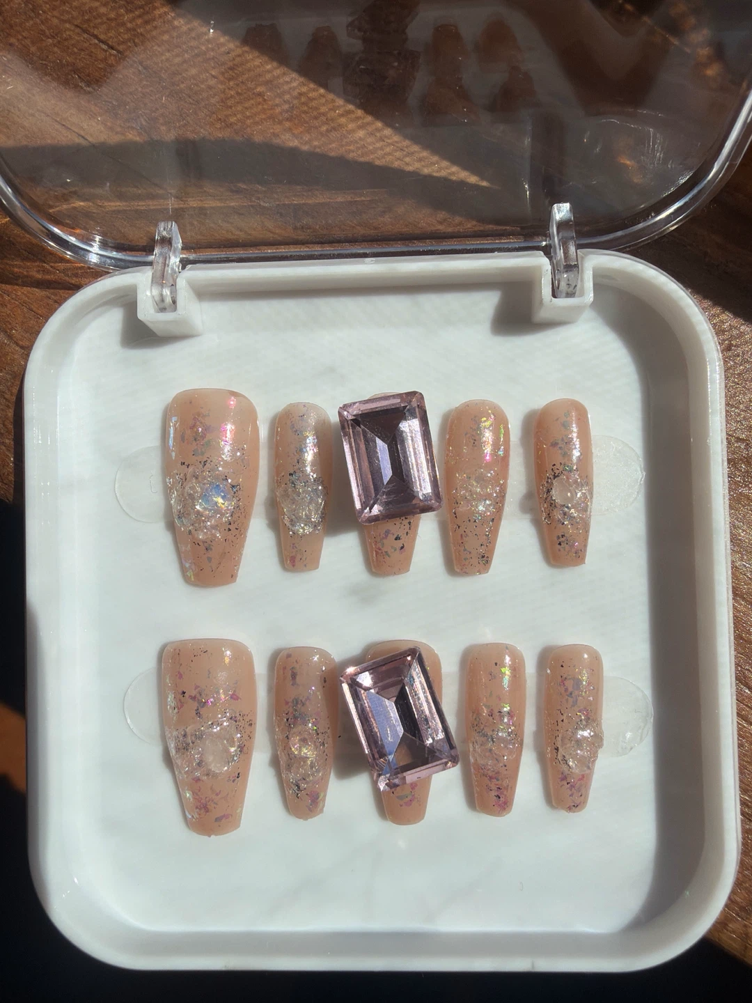 Handmade Peach Glitter Rhinestone Press On Nails - Size XS - photo 2