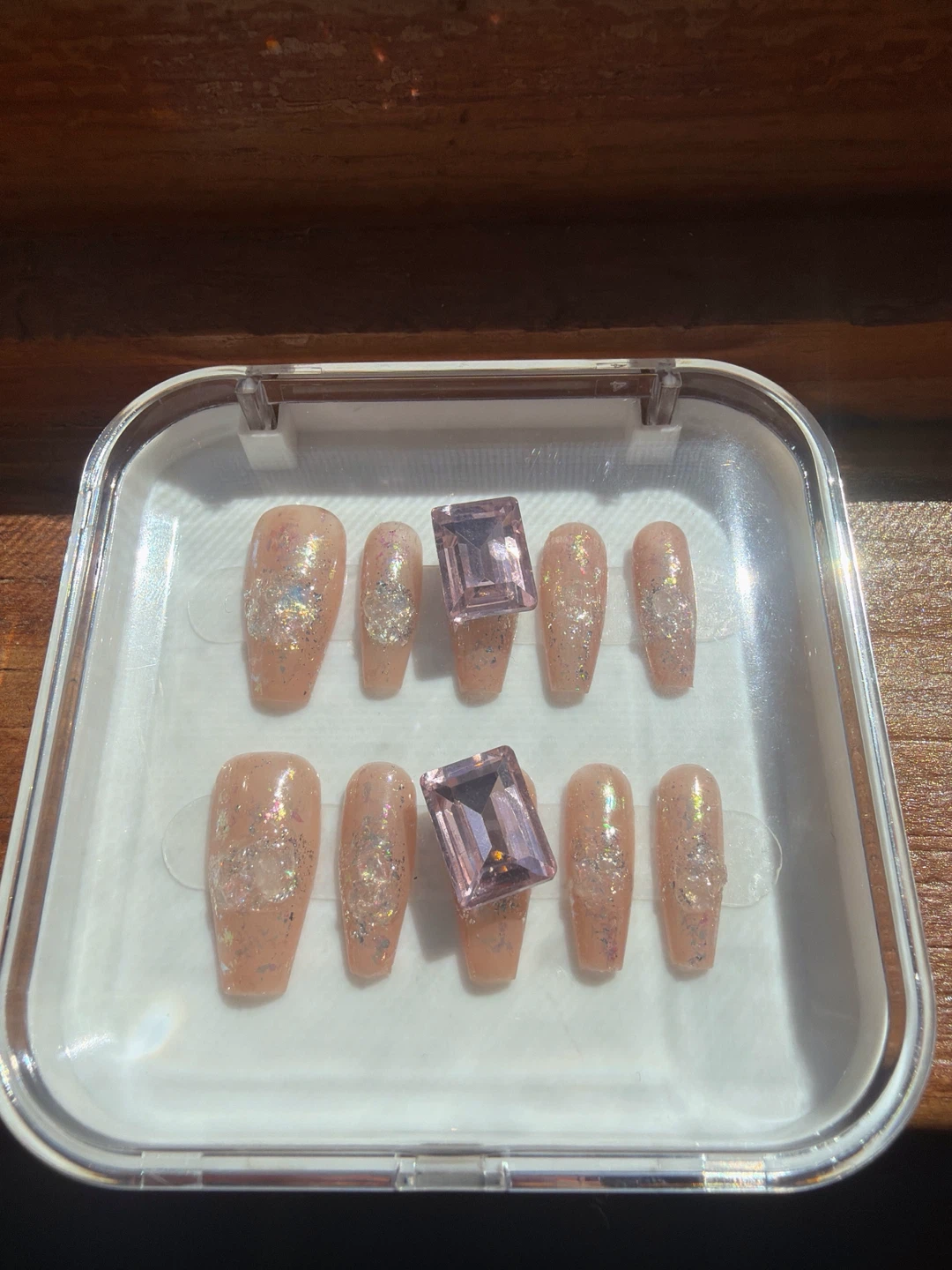 Handmade Peach Glitter Rhinestone Press On Nails - Size XS - photo 3