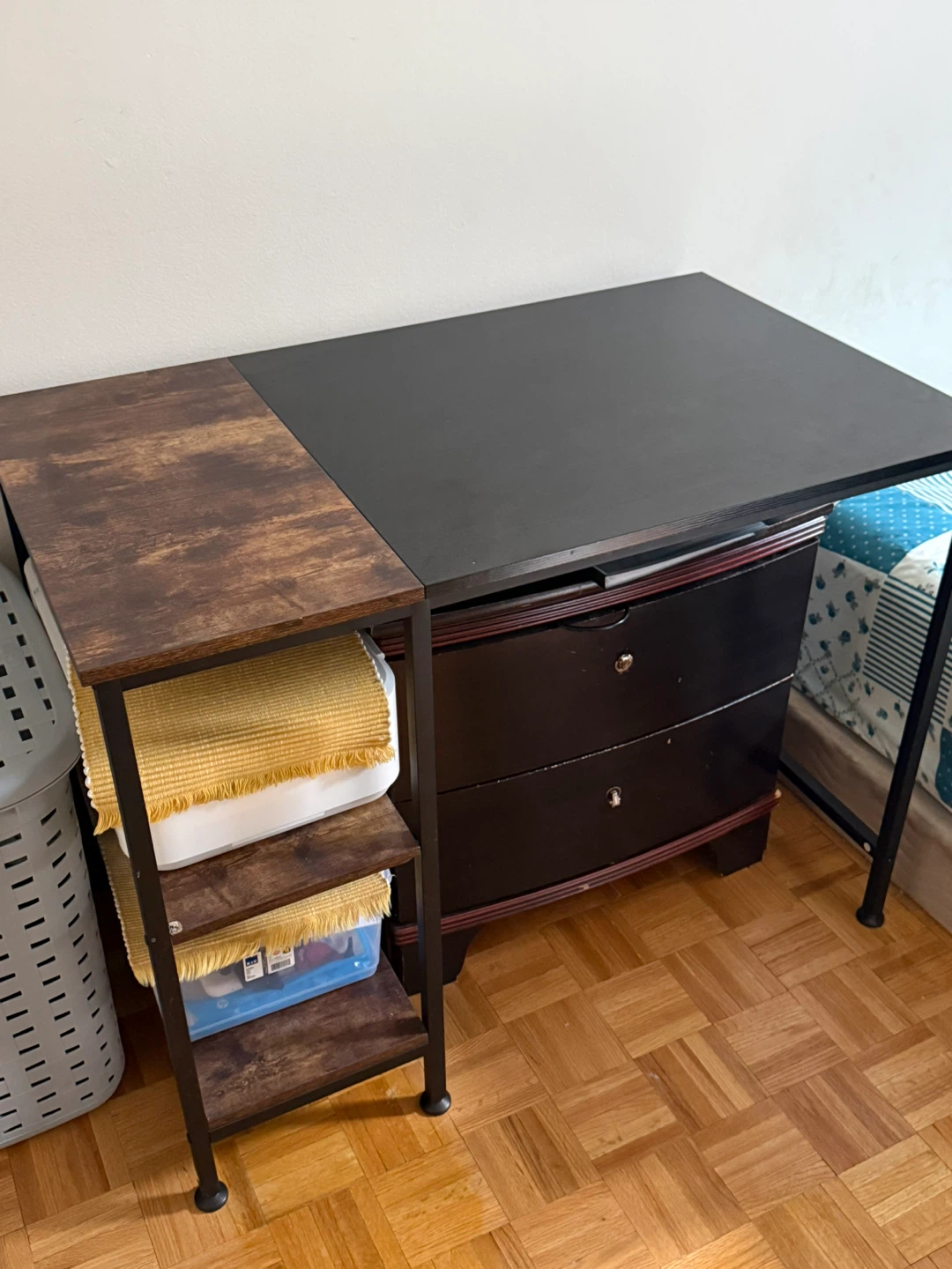 Black Study Table with Storage Shelves – Modern Design