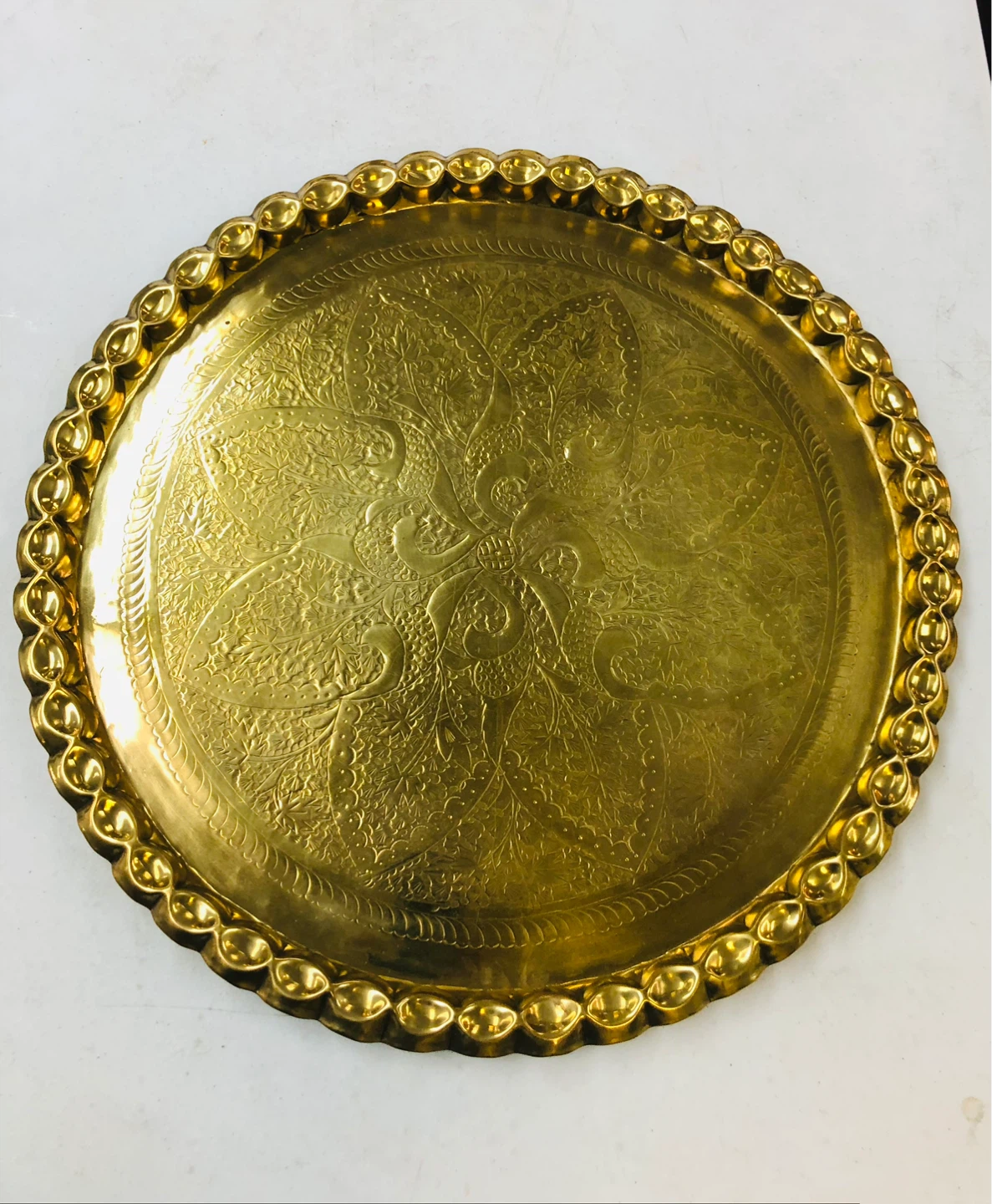 Brass Serving Tray - Ornate Embossed Design