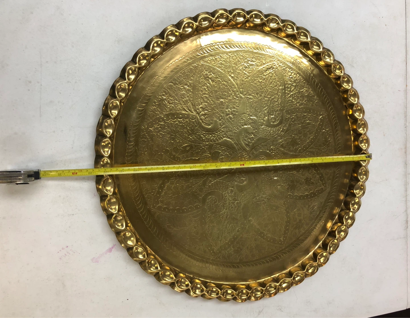 Brass Serving Tray - Ornate Embossed Design - photo 2