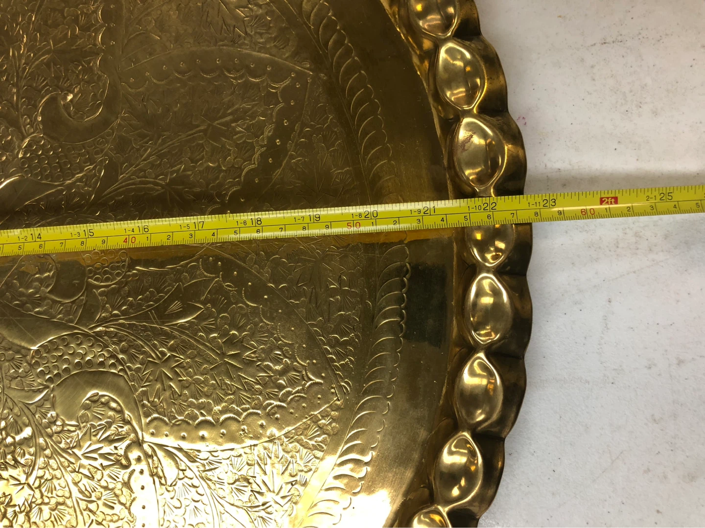 Brass Serving Tray - Ornate Embossed Design - photo 3