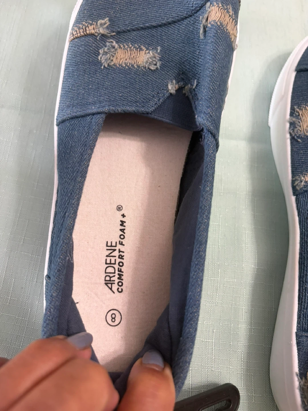 Ardene Blue Denim Distressed Slip-On Shoes Size 8 - photo 2