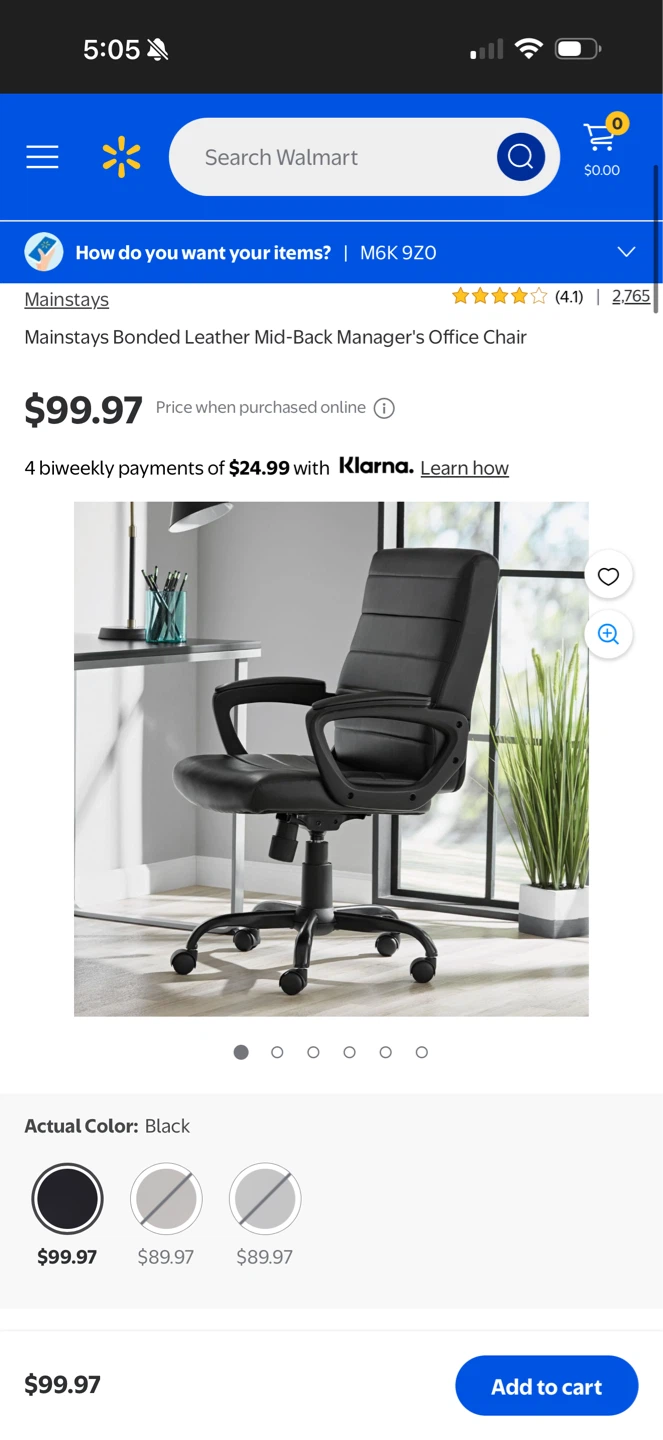 Mainstays Bonded Leather Mid-Back Manager's Office Chair - Black - photo 3