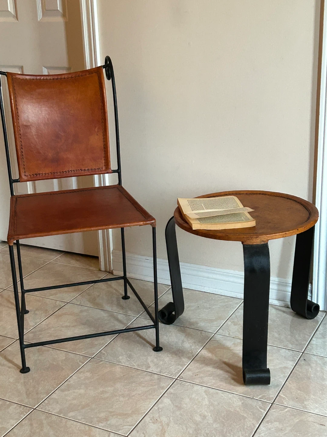 Leather and Metal  Side Table ( chair is sold)