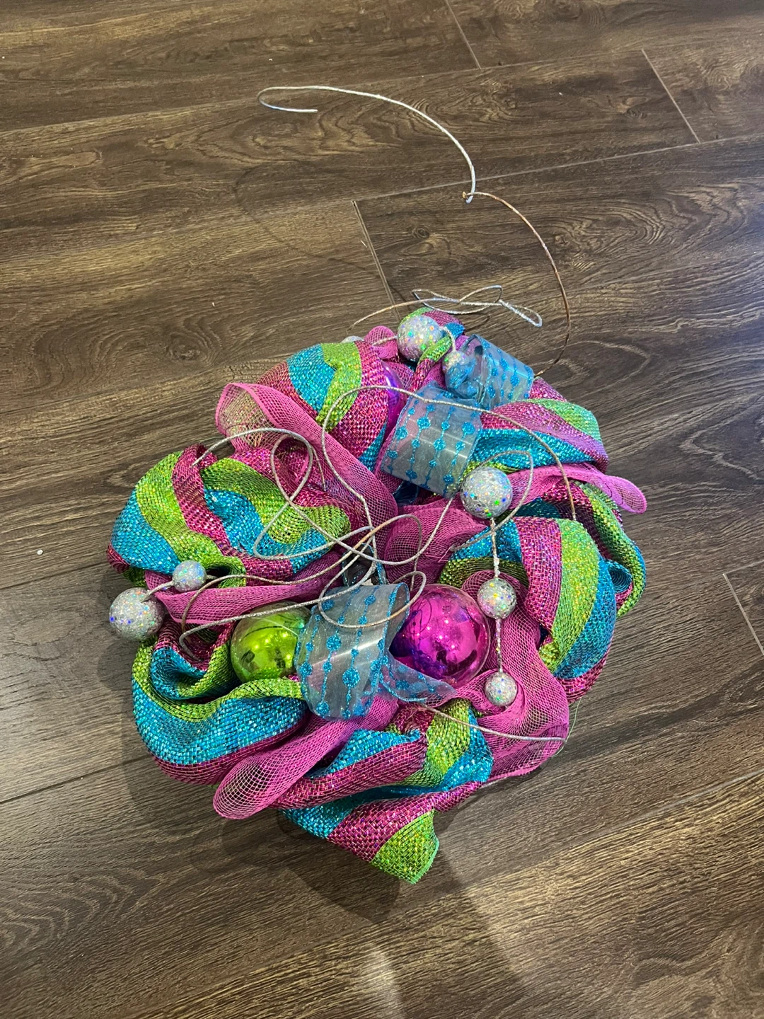 Decorative Mesh Wreath with Ornaments