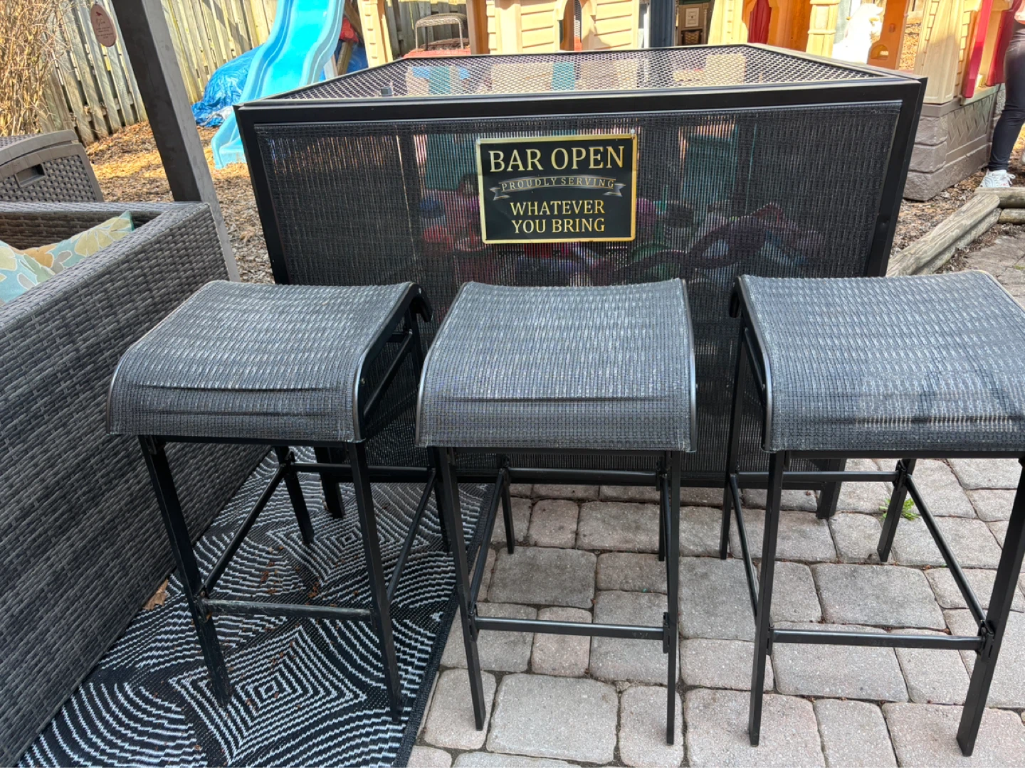 Outdoor Bar Set with 3 Stools