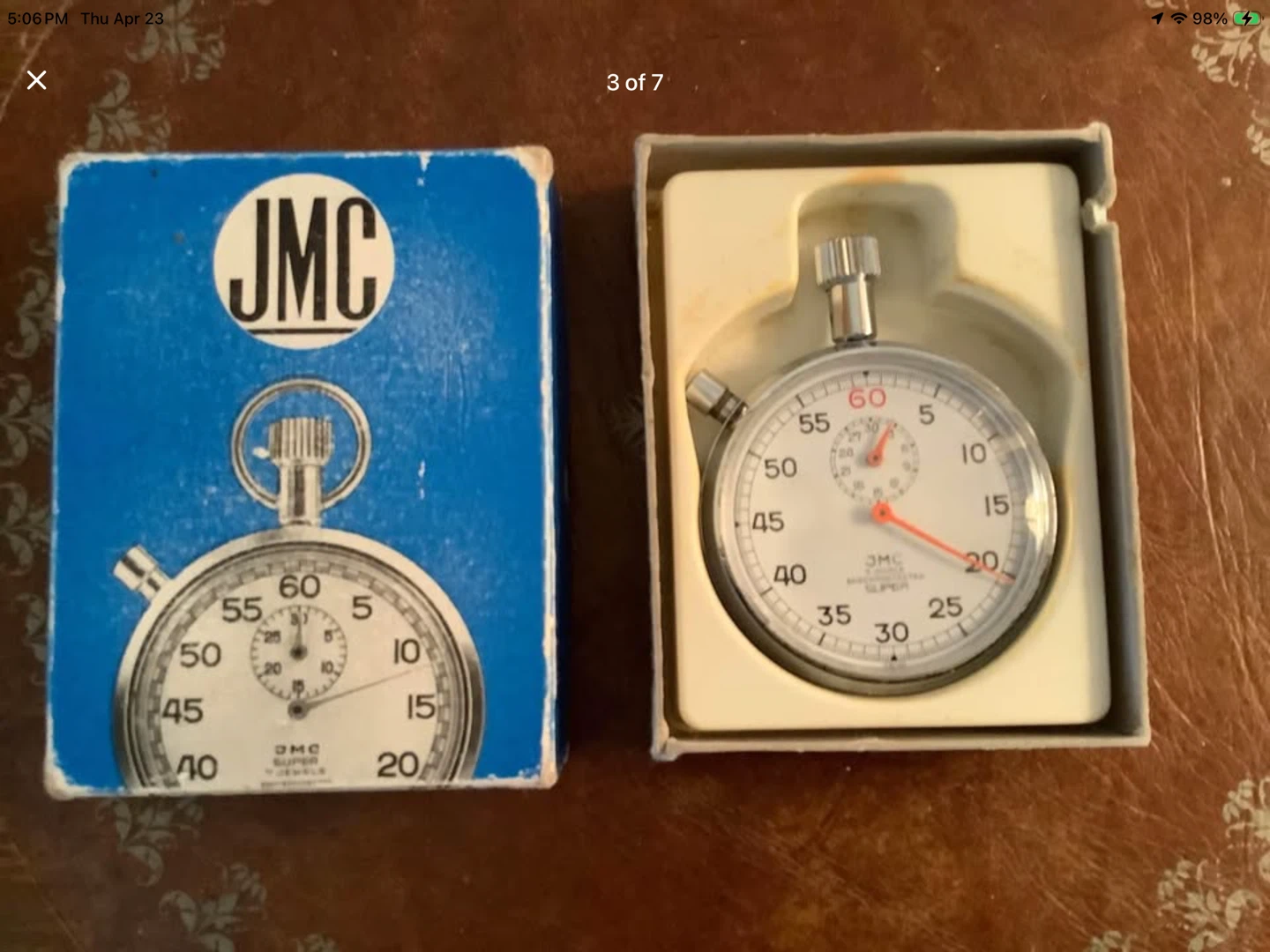 Vtg Swiss JMC 7 Jewel Movement Pocket Stop Watch 🐞