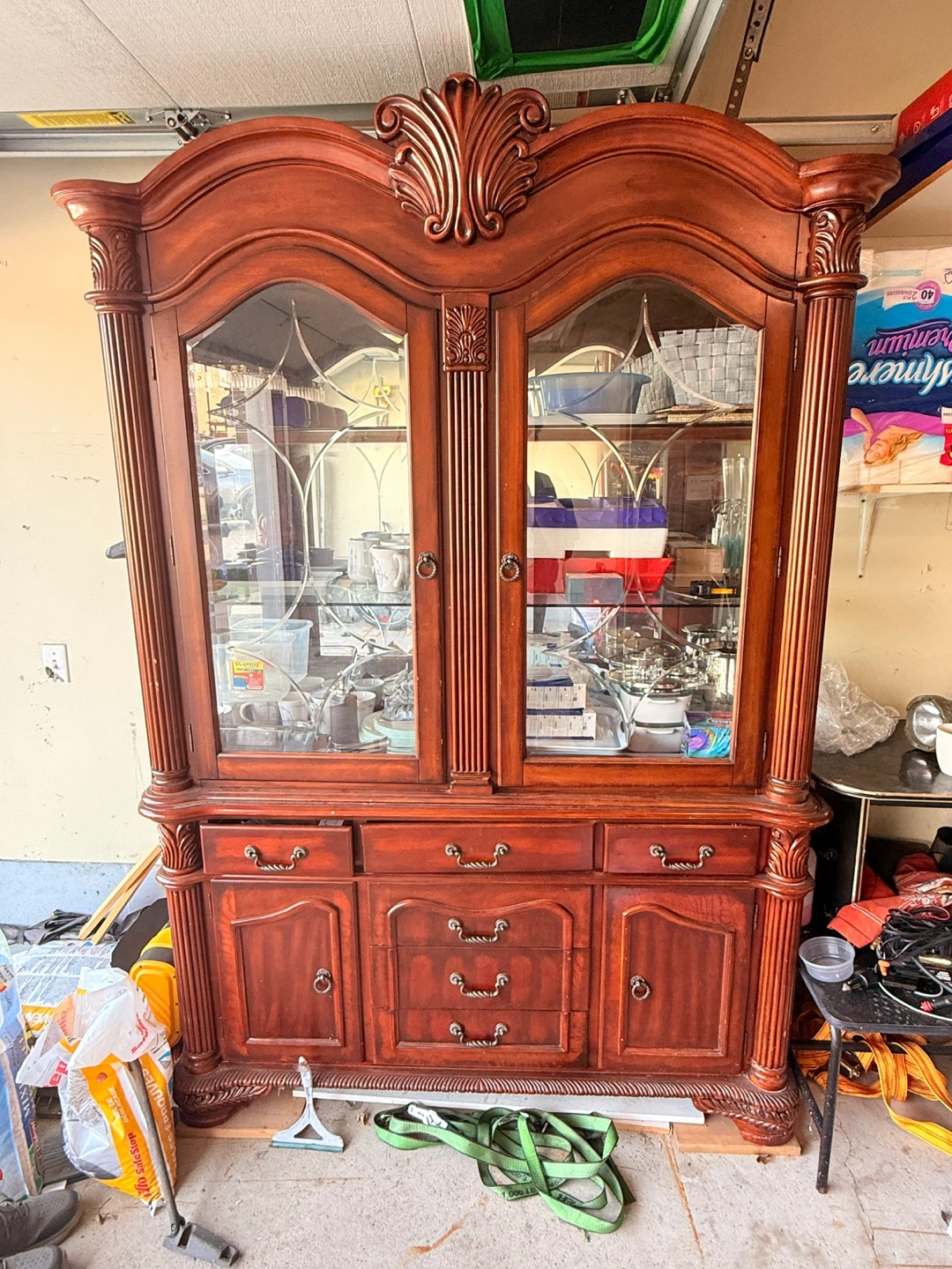 Wood China Cabinet with Glass Doors