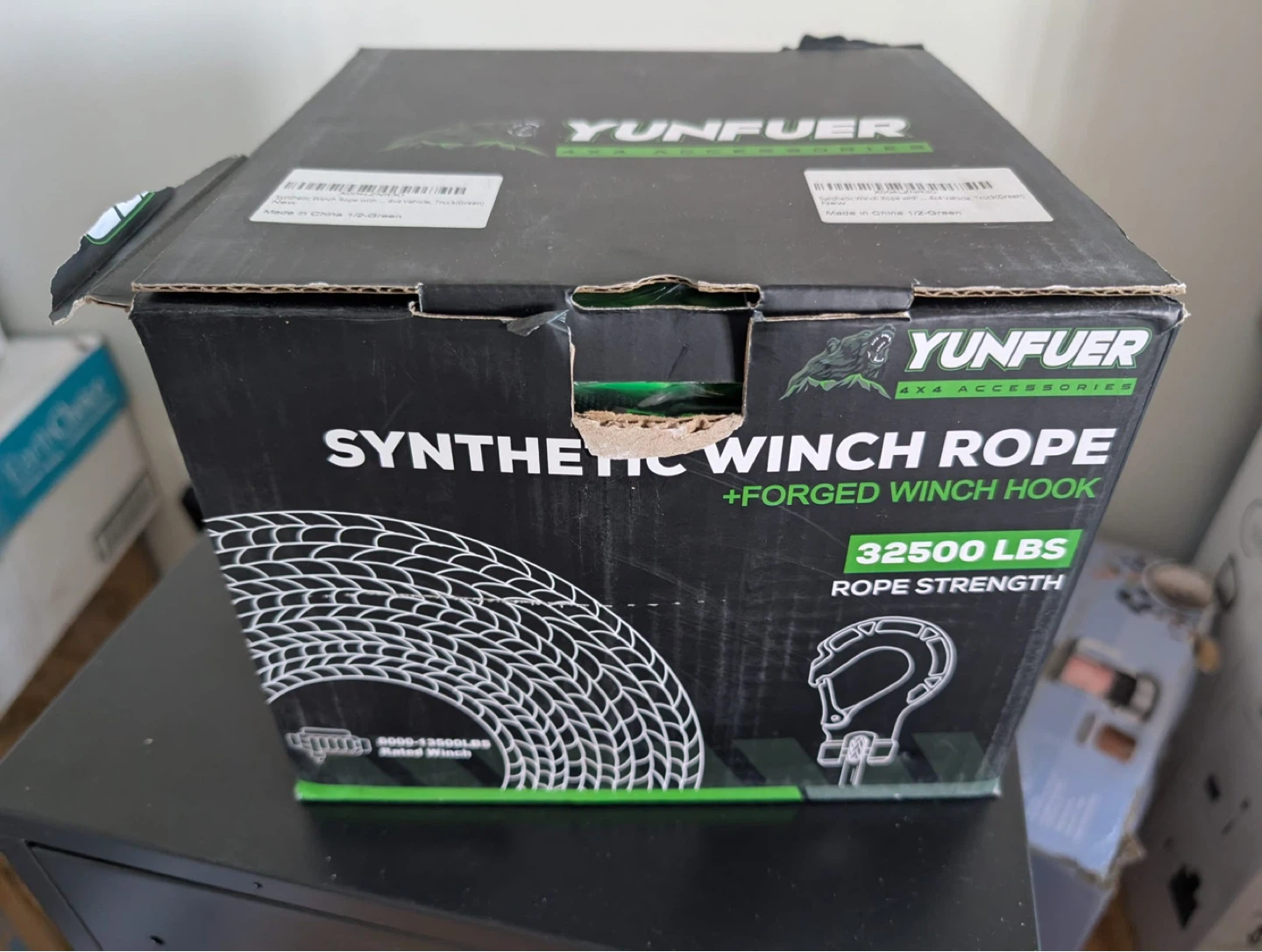 Yunfuer Synthetic Winch Rope with Hook - Green 1/2" x 85ft