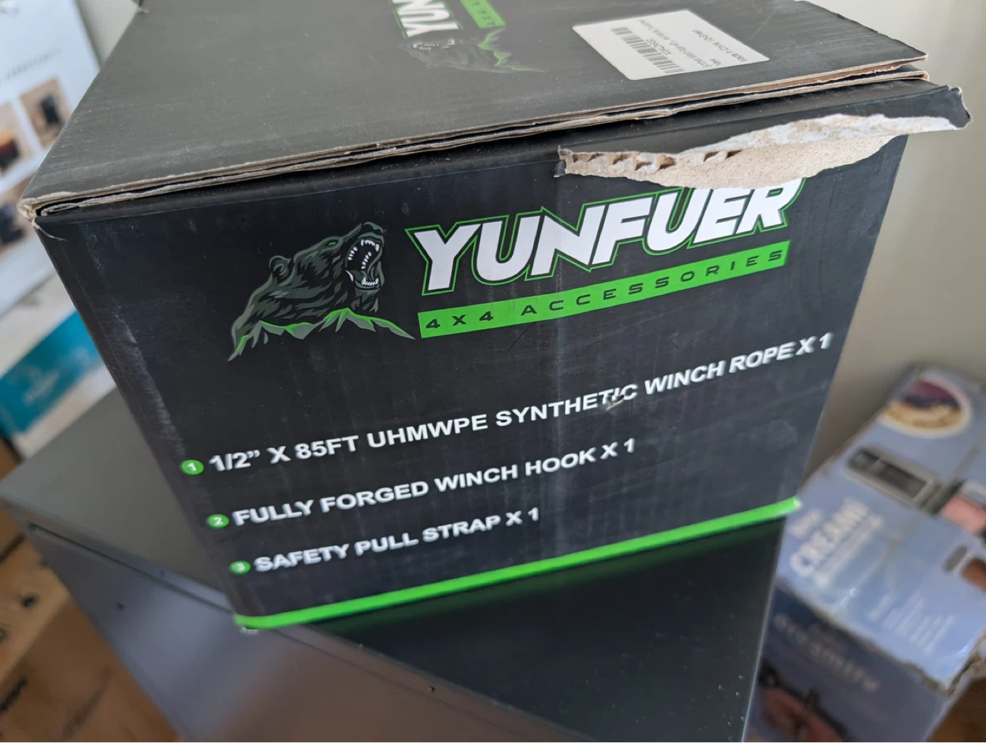 Yunfuer Synthetic Winch Rope with Hook - Green 1/2" x 85ft - photo 2