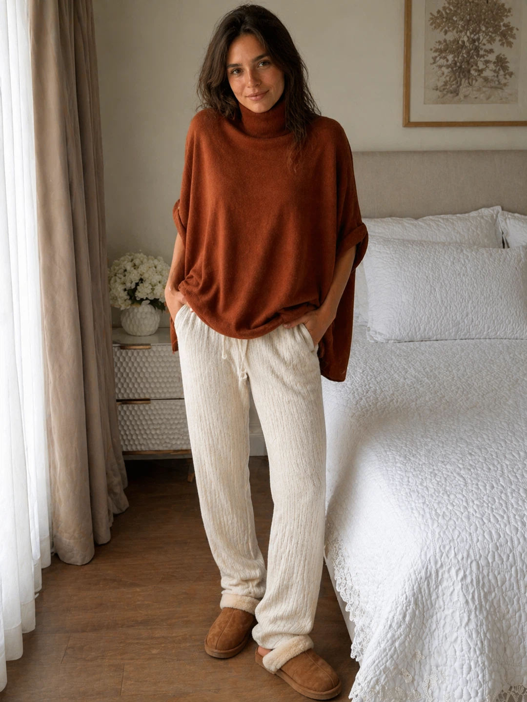 H&M Women's One Size Poncho Sweater - Burnt Orange
