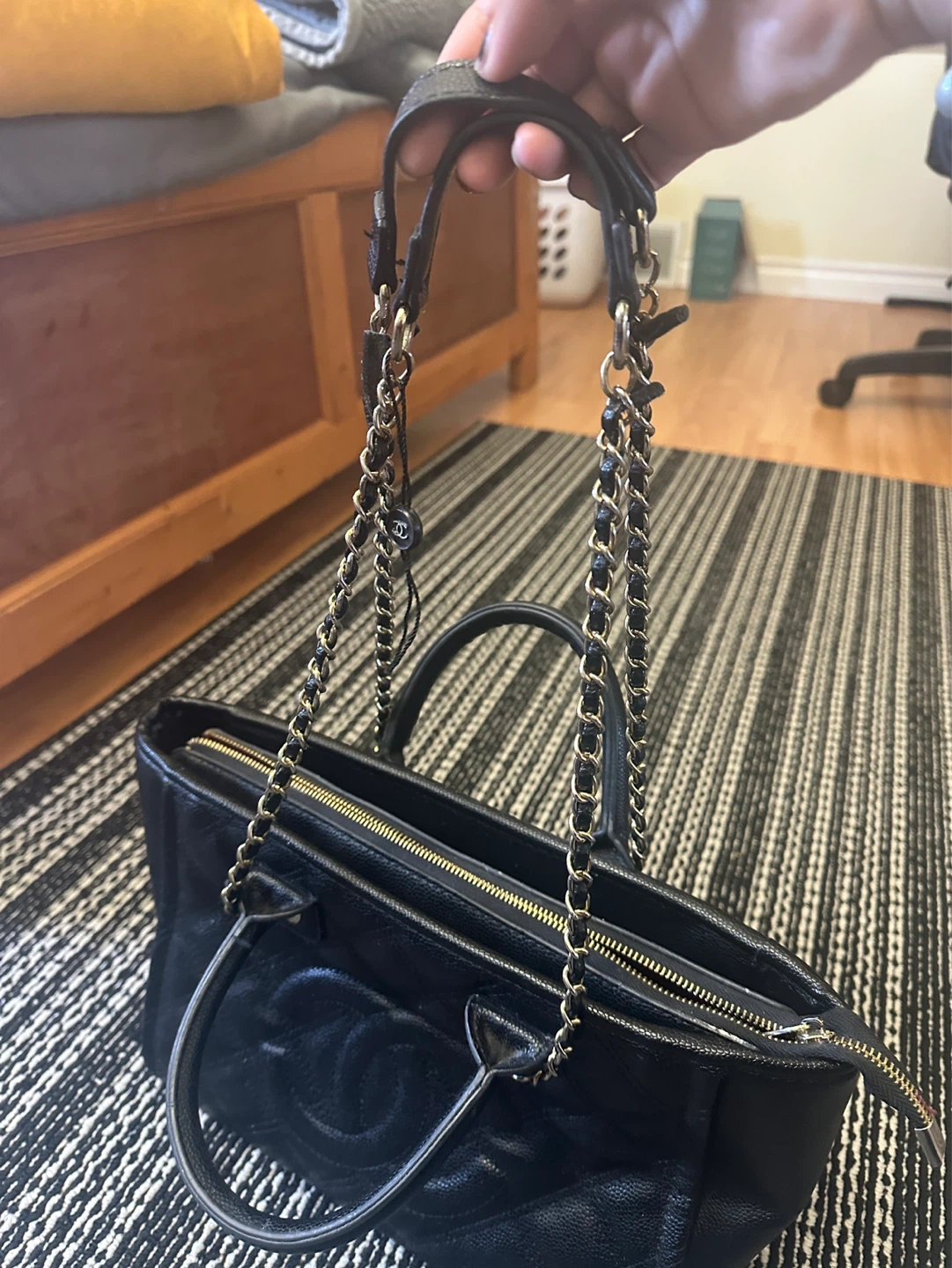 Chanel Black Caviar Leather Tote Bag