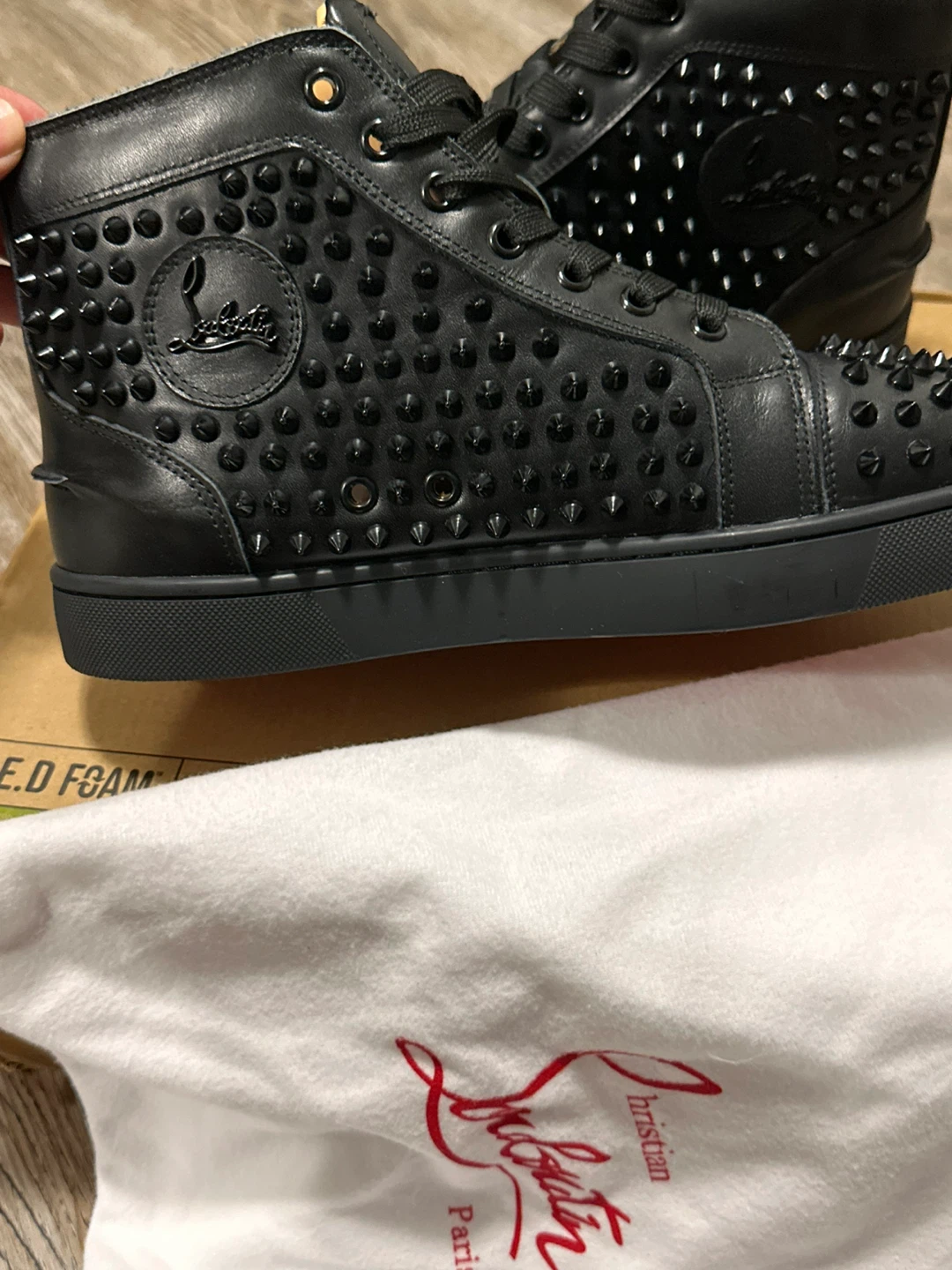 Christian Louboutin Black Studded High Top Sneakers - photo 4
