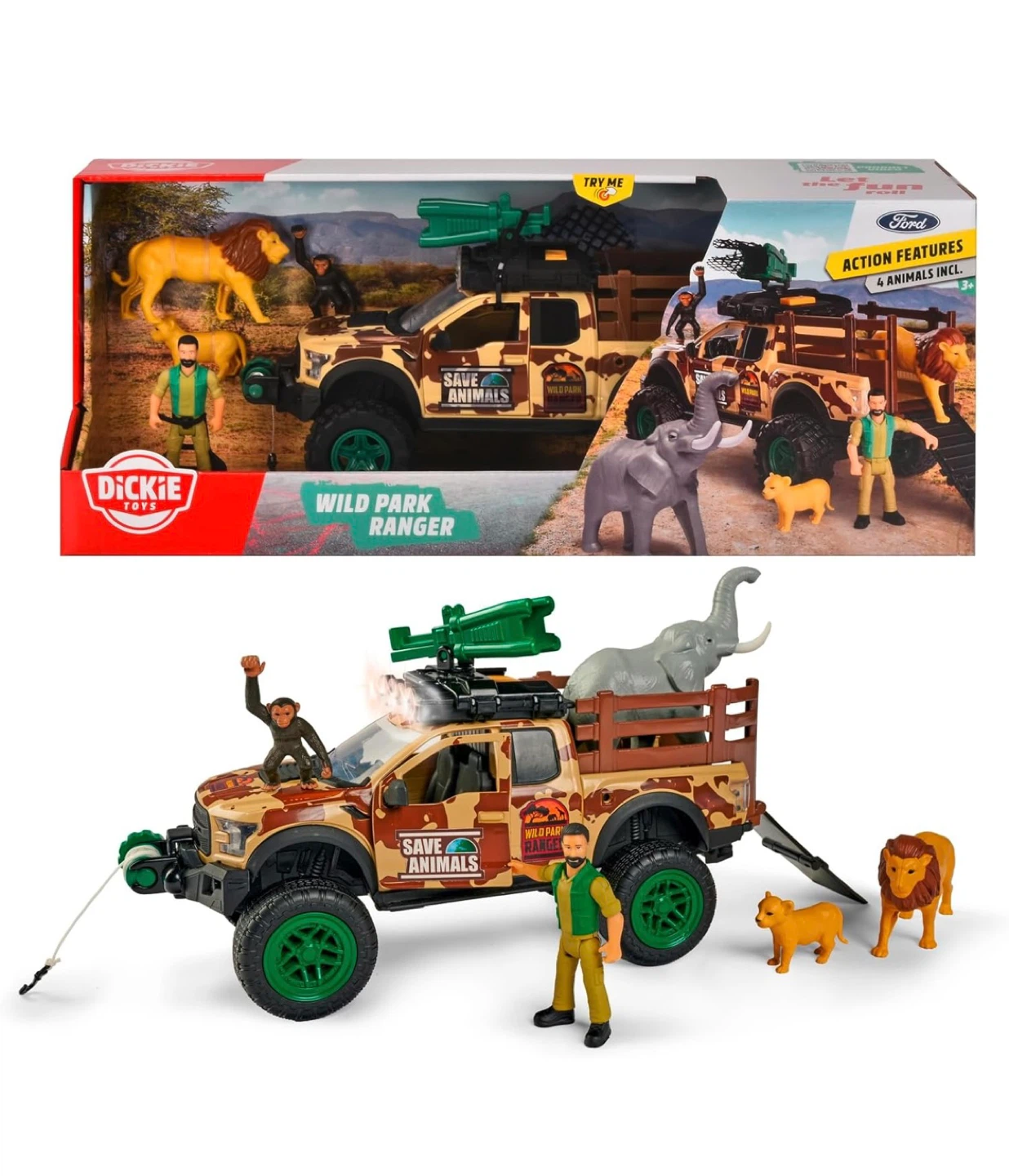 NEW - Dickie Toys Wild Park Ranger Toy Truck with Animals