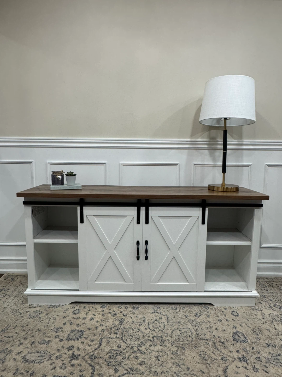 Farmhouse Style Barn Door TV Stand - White