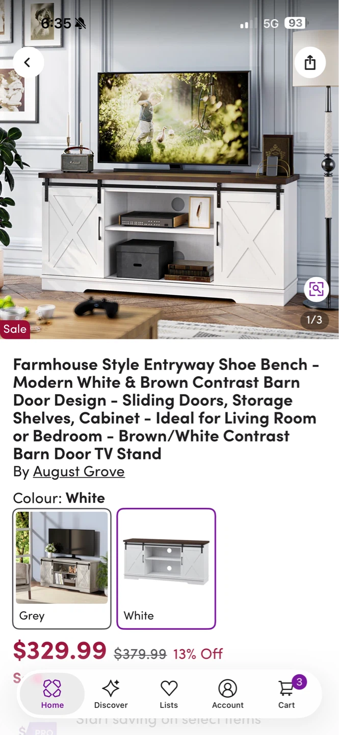 Farmhouse Style Barn Door TV Stand - White - photo 3