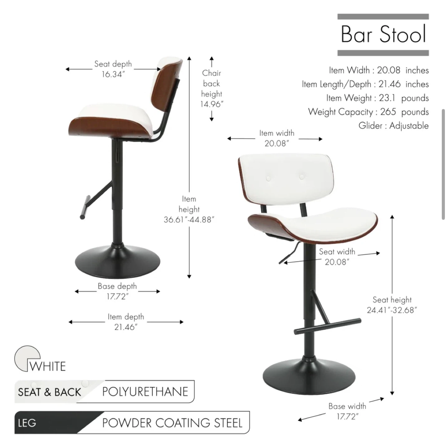 Set of 2)High-End Look Bar Stools – Adjustable + Swivel - photo 4