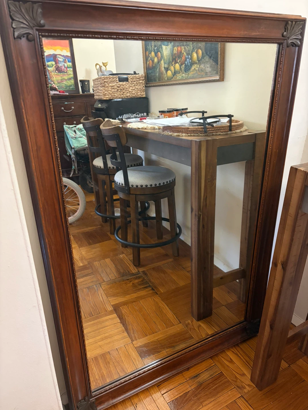 Ornate Wood Framed Mirror - 3' 11" x 26"