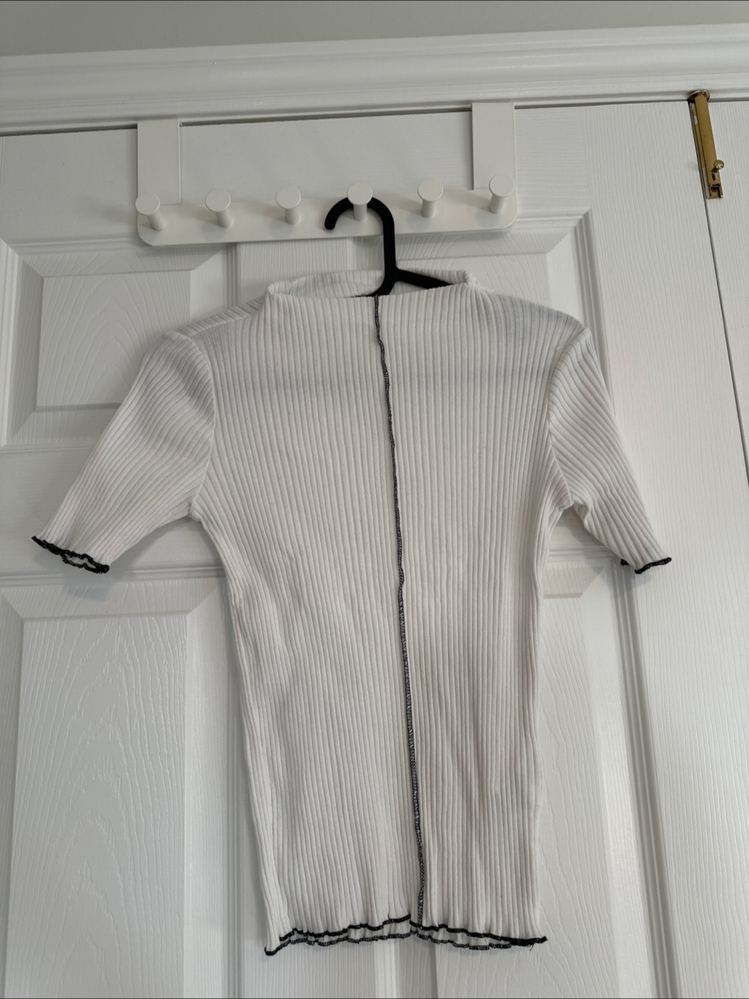 Zara White Ribbed Mock Neck Top