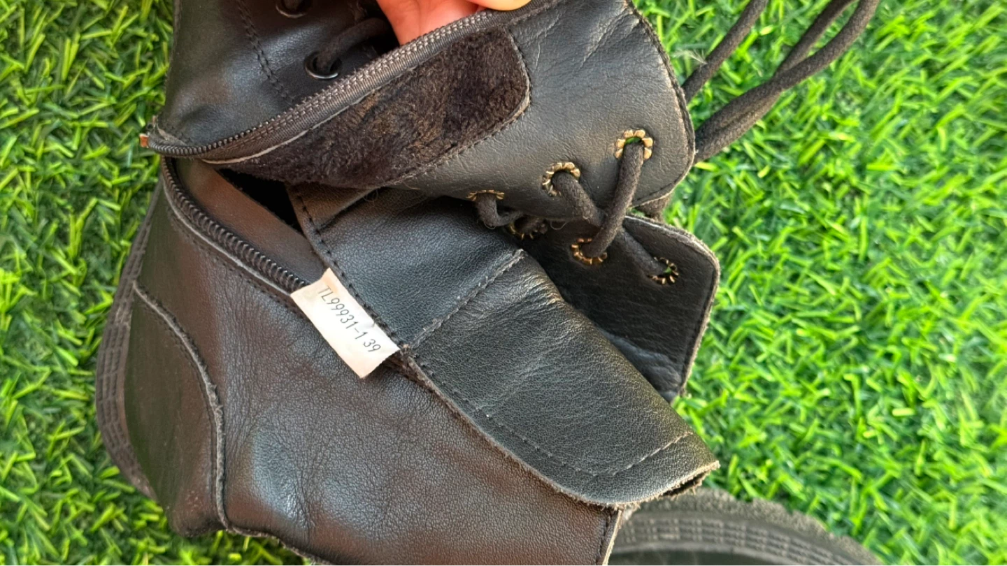 Black Leather Combat Boots with Side Zippers - photo 5