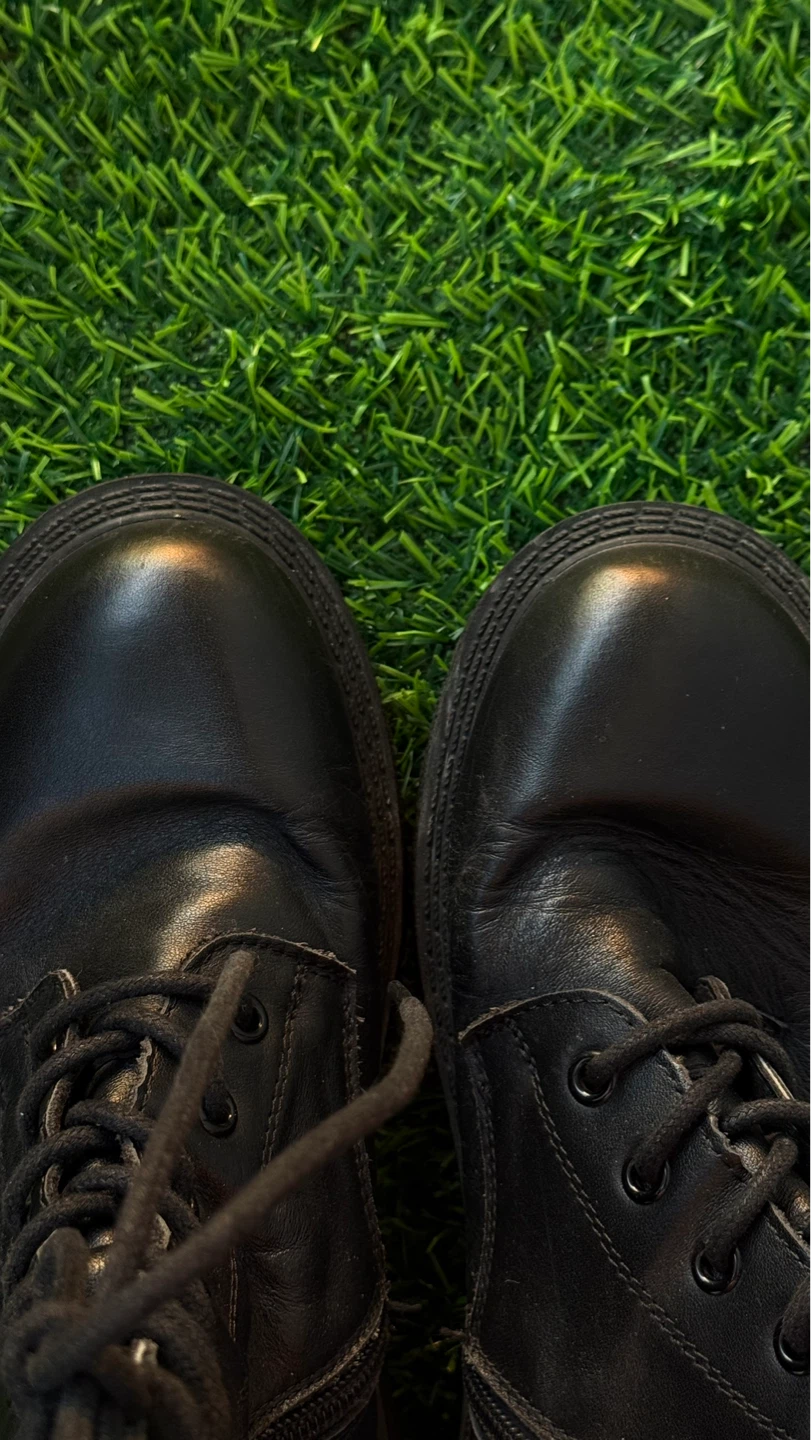 Black Leather Combat Boots with Side Zippers - photo 4