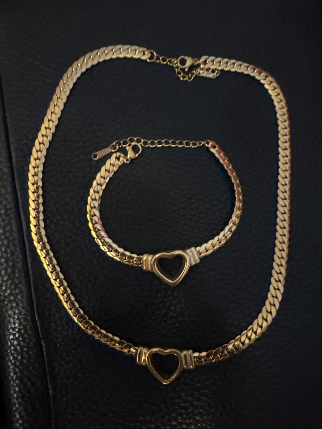 🌱 New 18K Gold SS Heart Necklace and Bracelet Set