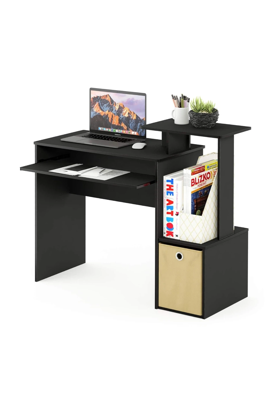 Computer/Study Desk with Storage Shelf and Keyboard Tray