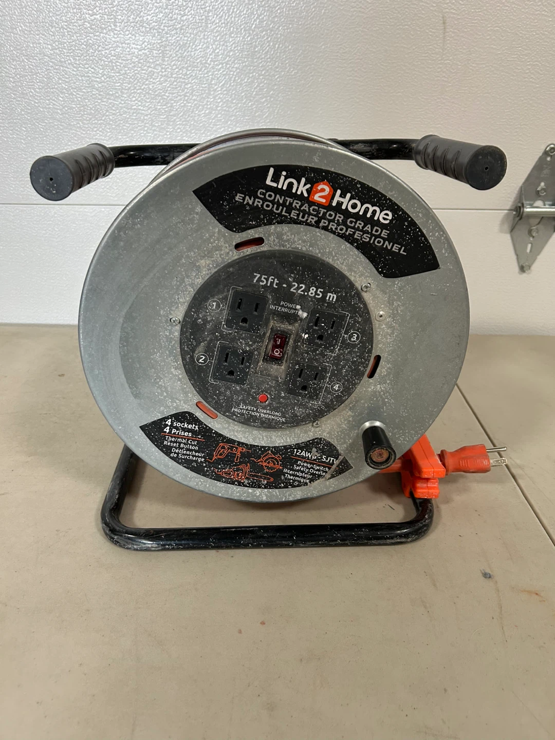 Link2Home 75ft 12AWG Contractor Grade Extension Cord Reel