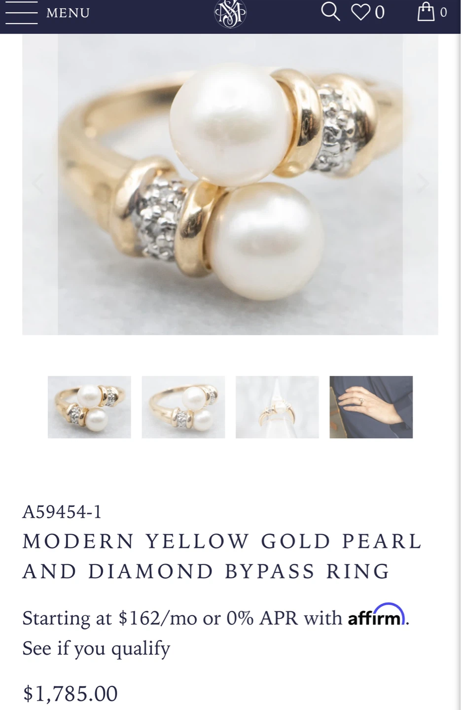 10k Yellow Gold Pearl and Diamond Bypass Ring - photo 3