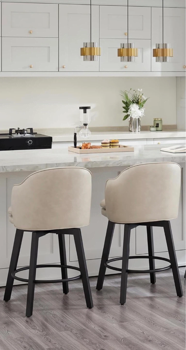 Beige Faux Leather Swivel Bar Stool with Arms (Set of 2) - photo 2