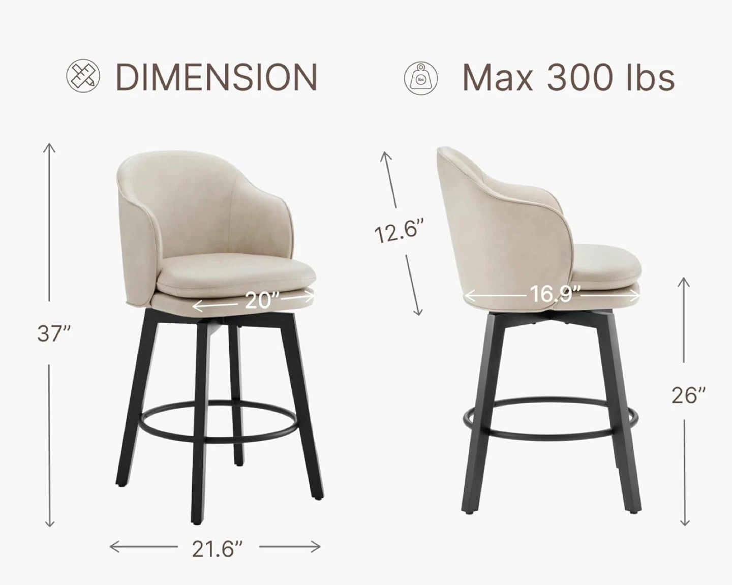 Beige Faux Leather Swivel Bar Stool with Arms (Set of 2) - photo 5