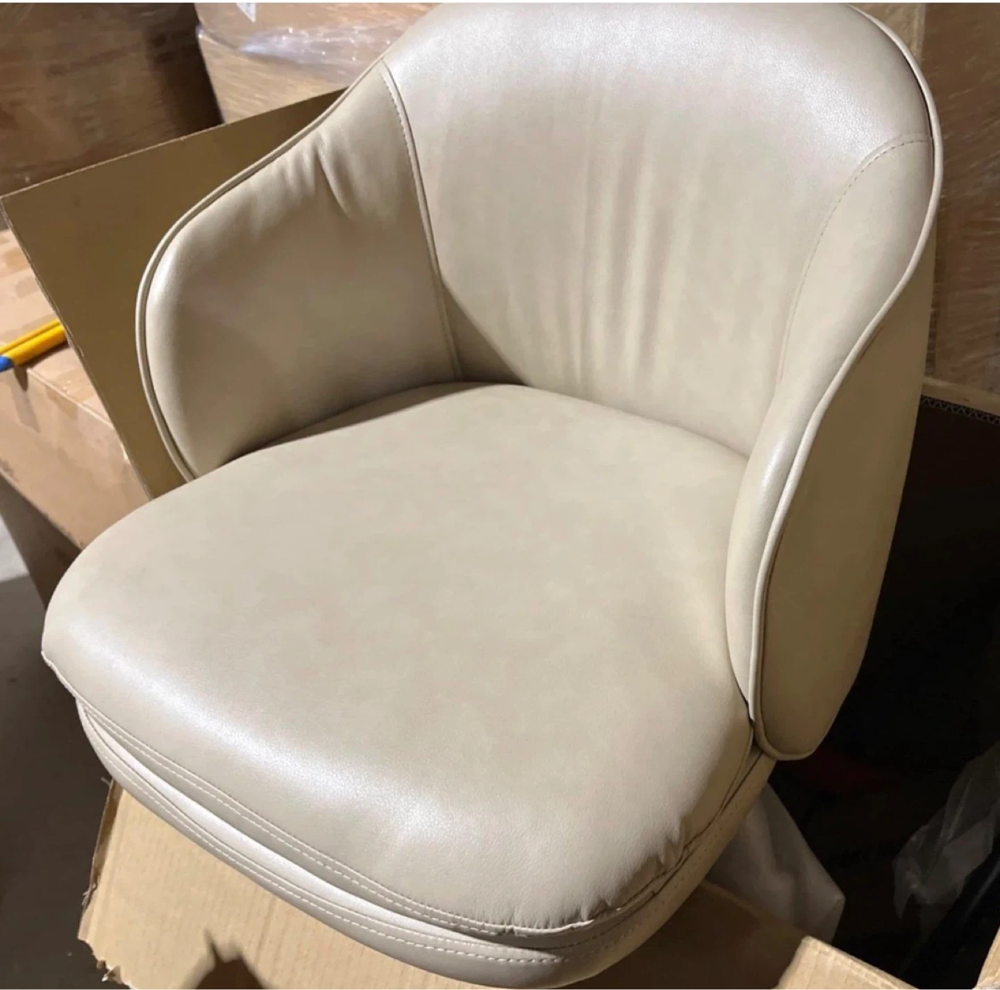 Beige Faux Leather Swivel Bar Stool with Arms (Set of 2) - photo 4