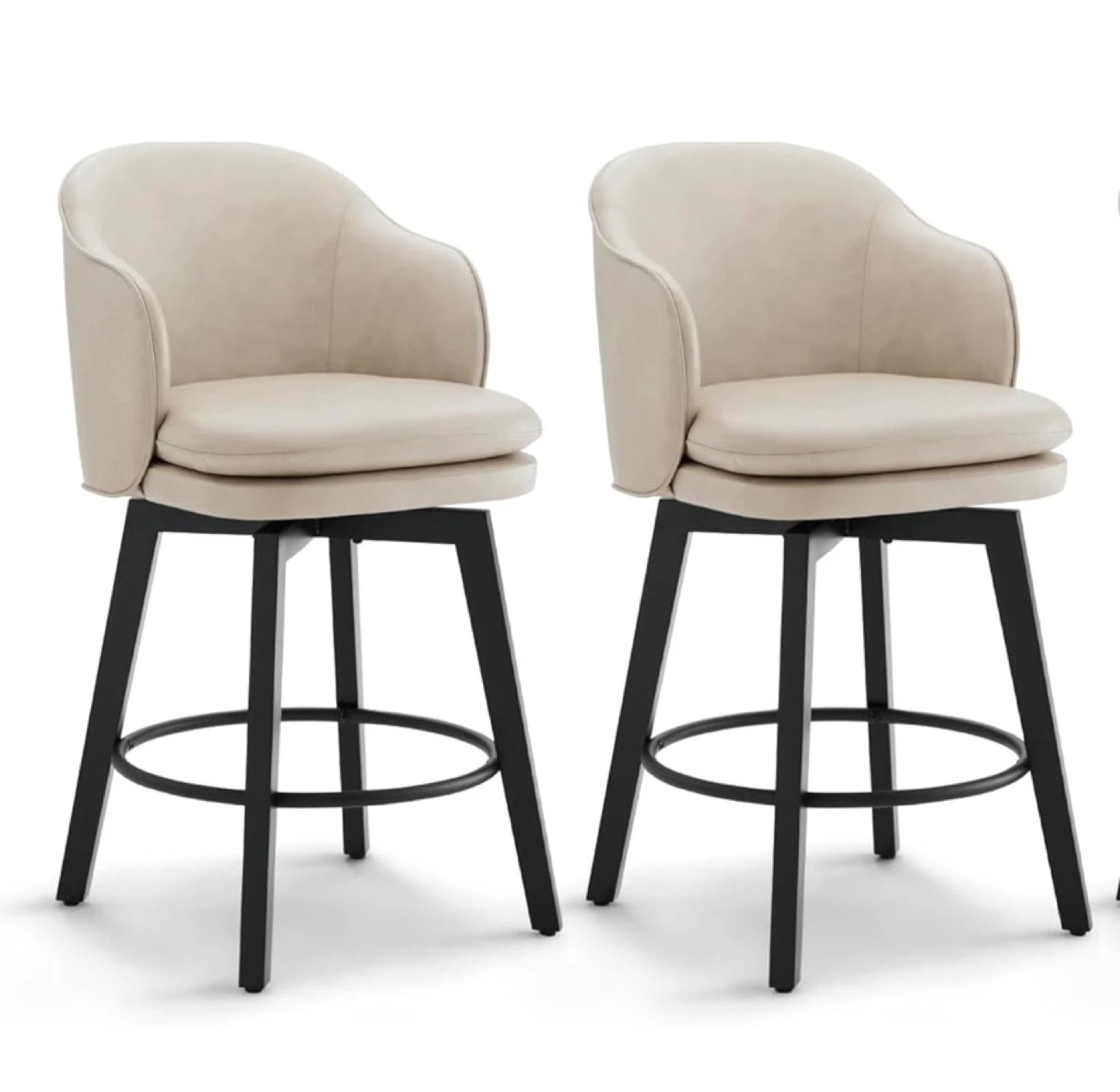 Beige Faux Leather Swivel Bar Stool with Arms (Set of 2)