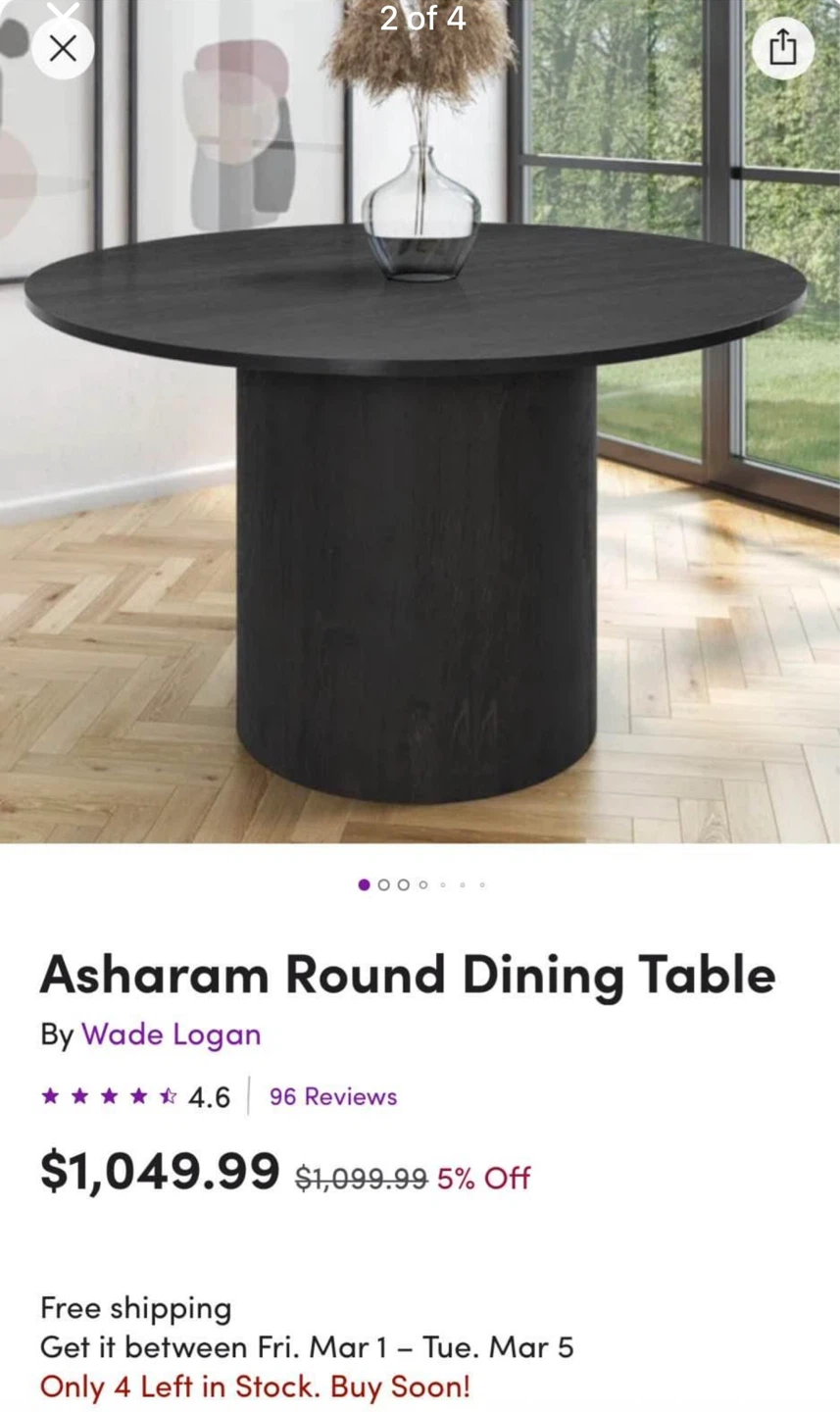 Asharam Round Dining Table - Black - photo 2