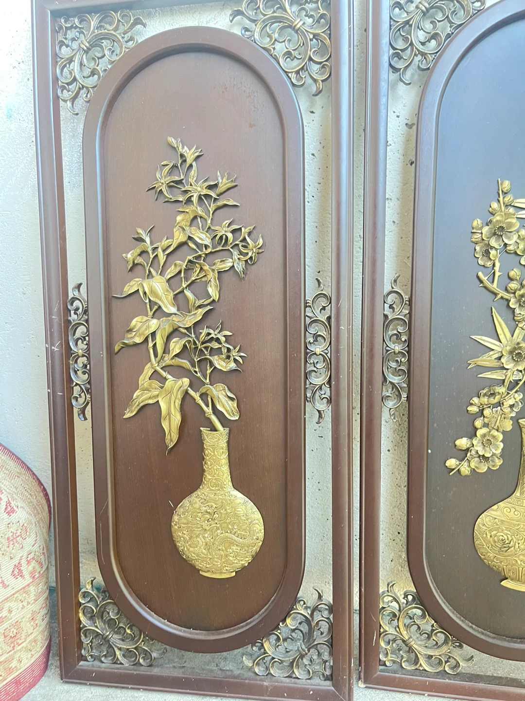 Vintage Wooden Wall Art Set with Brass Accents - photo 2