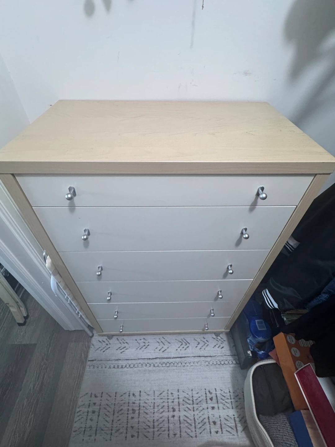 6-Drawer Dresser - Light Wood Top and White Drawer Fronts