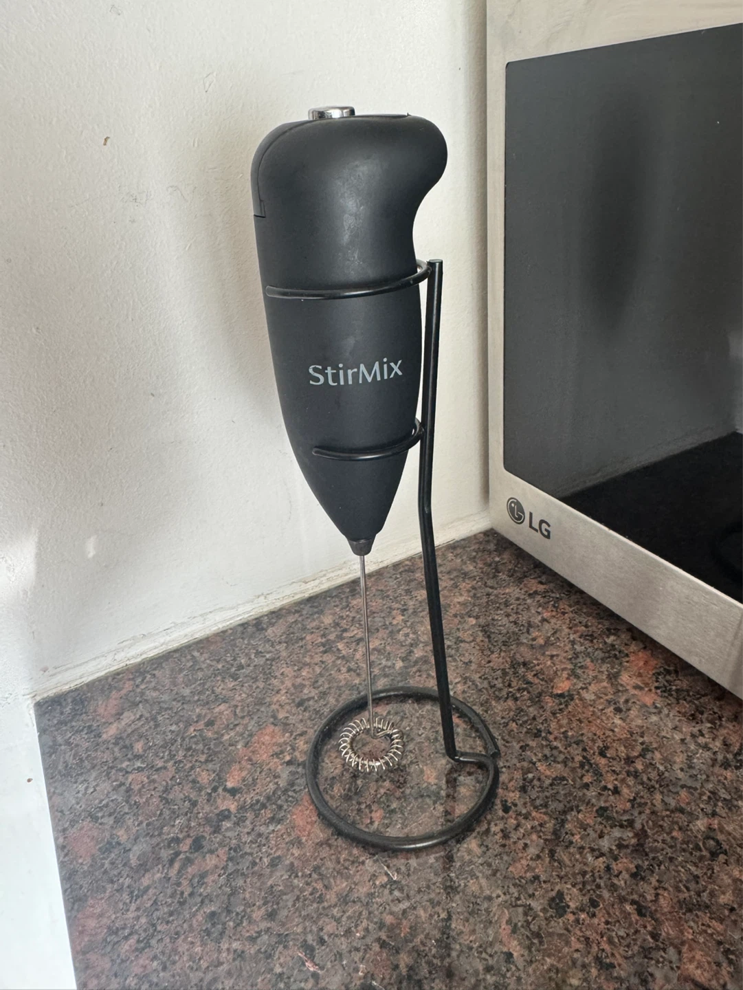StirMix Black Handheld Milk Frother with Stand