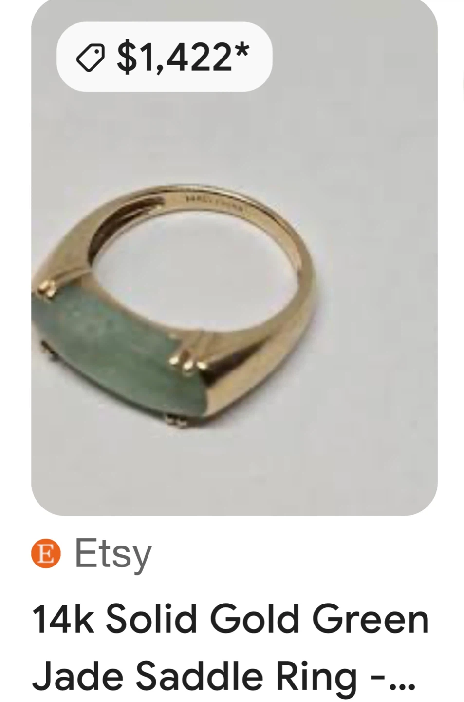 14k Gold Green Jade Saddle Ring - photo 3