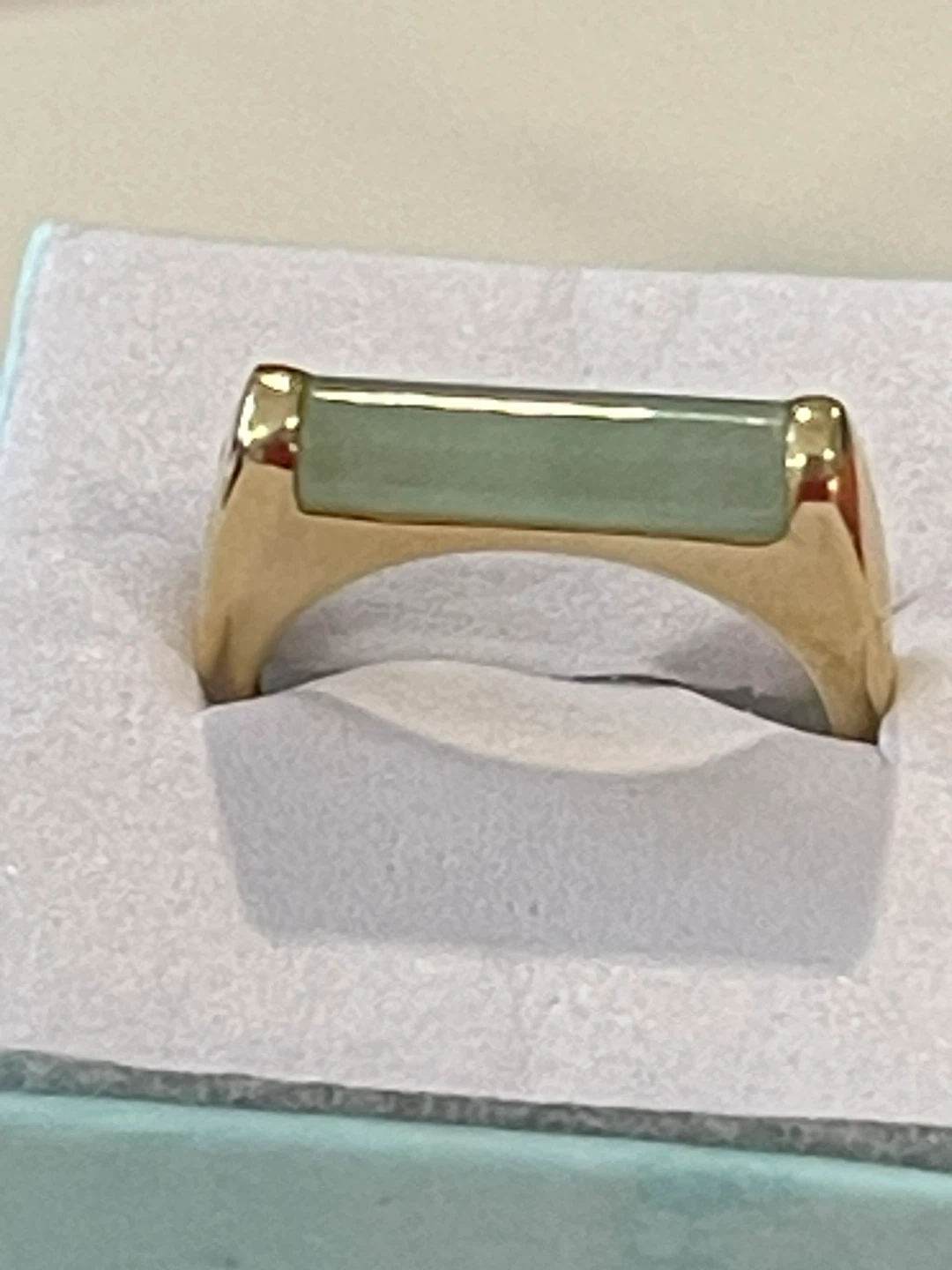 14k Gold Green Jade Saddle Ring