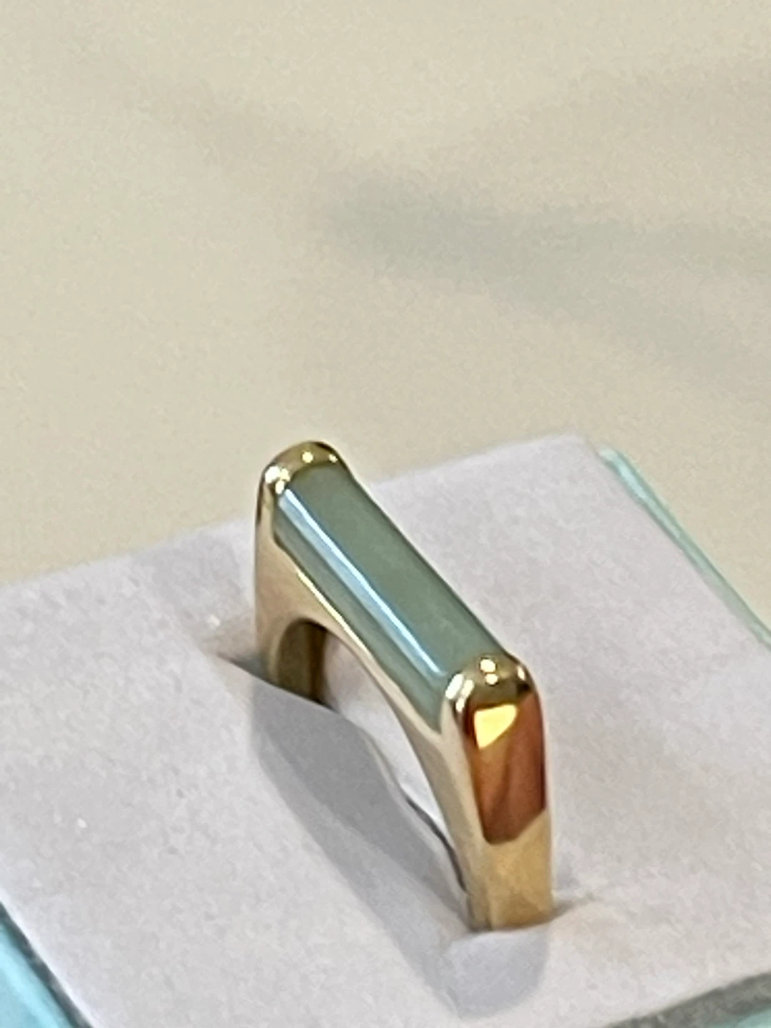 14k Gold Green Jade Saddle Ring - photo 2