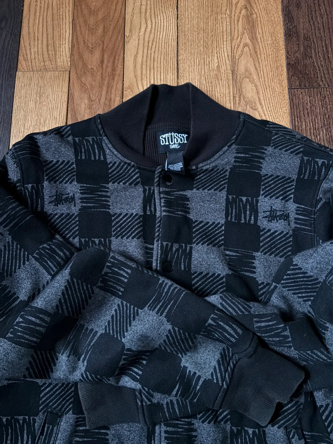 Stussy checker bomber button up light jacket S