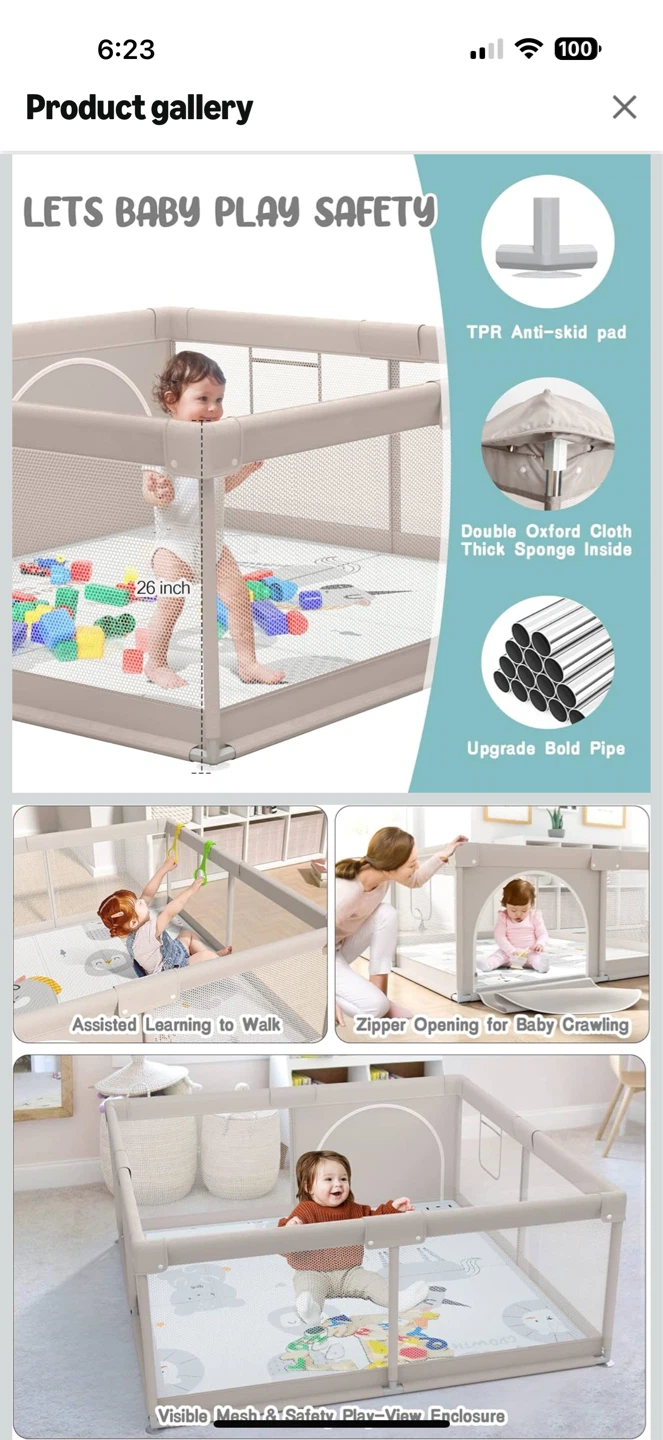 Baby Playpen with Mat, 47x47x27inch - photo 5