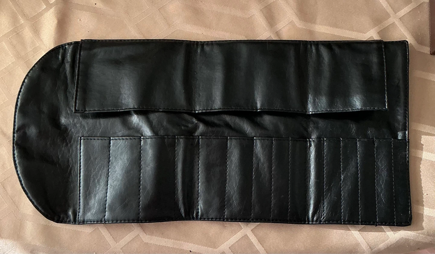Black Faux Leather Makeup Brush Roll Holder Organizer