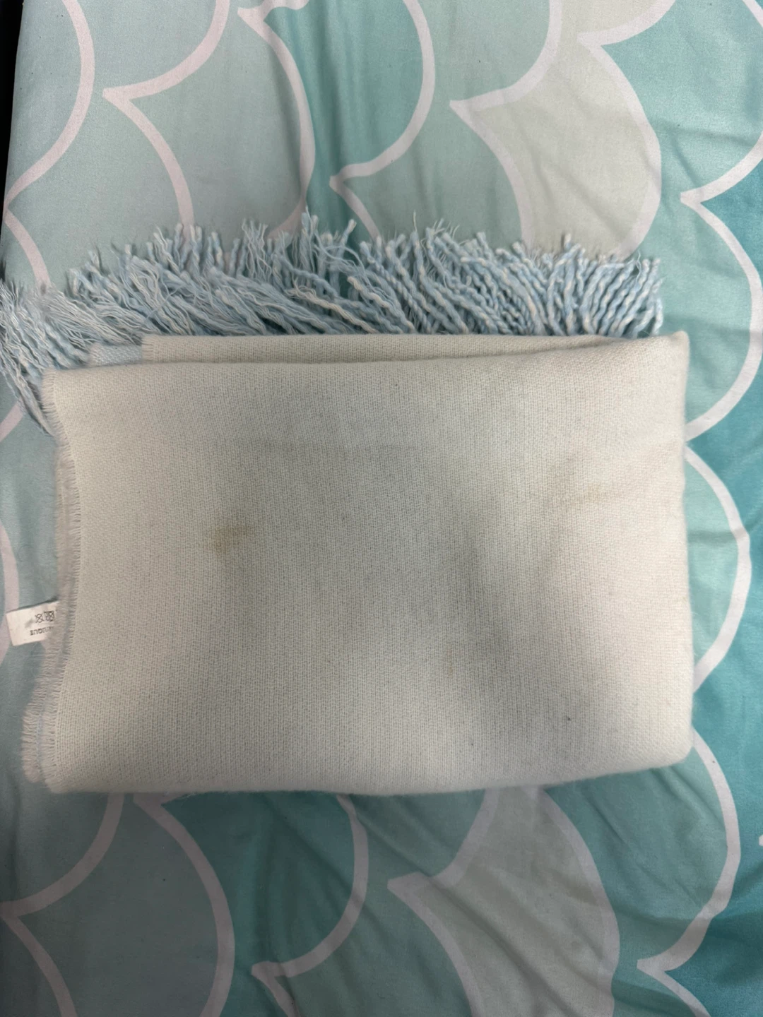 White and blue fringe scarf