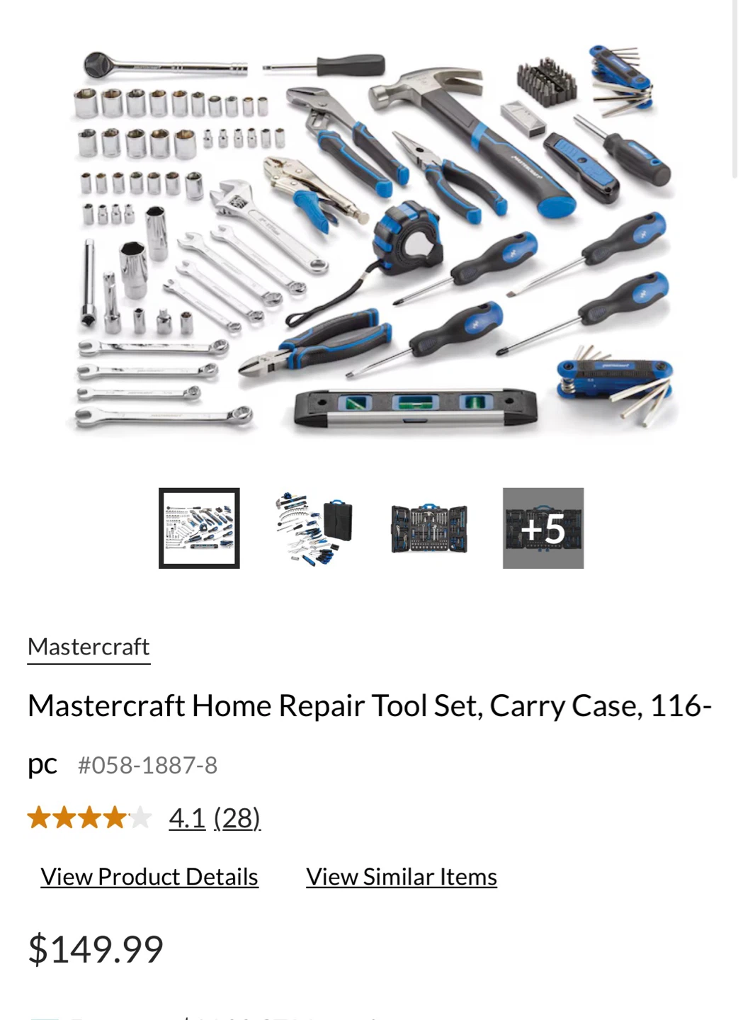Mastercraft Home Repair Tool Set, Carry Case, 116-pc
