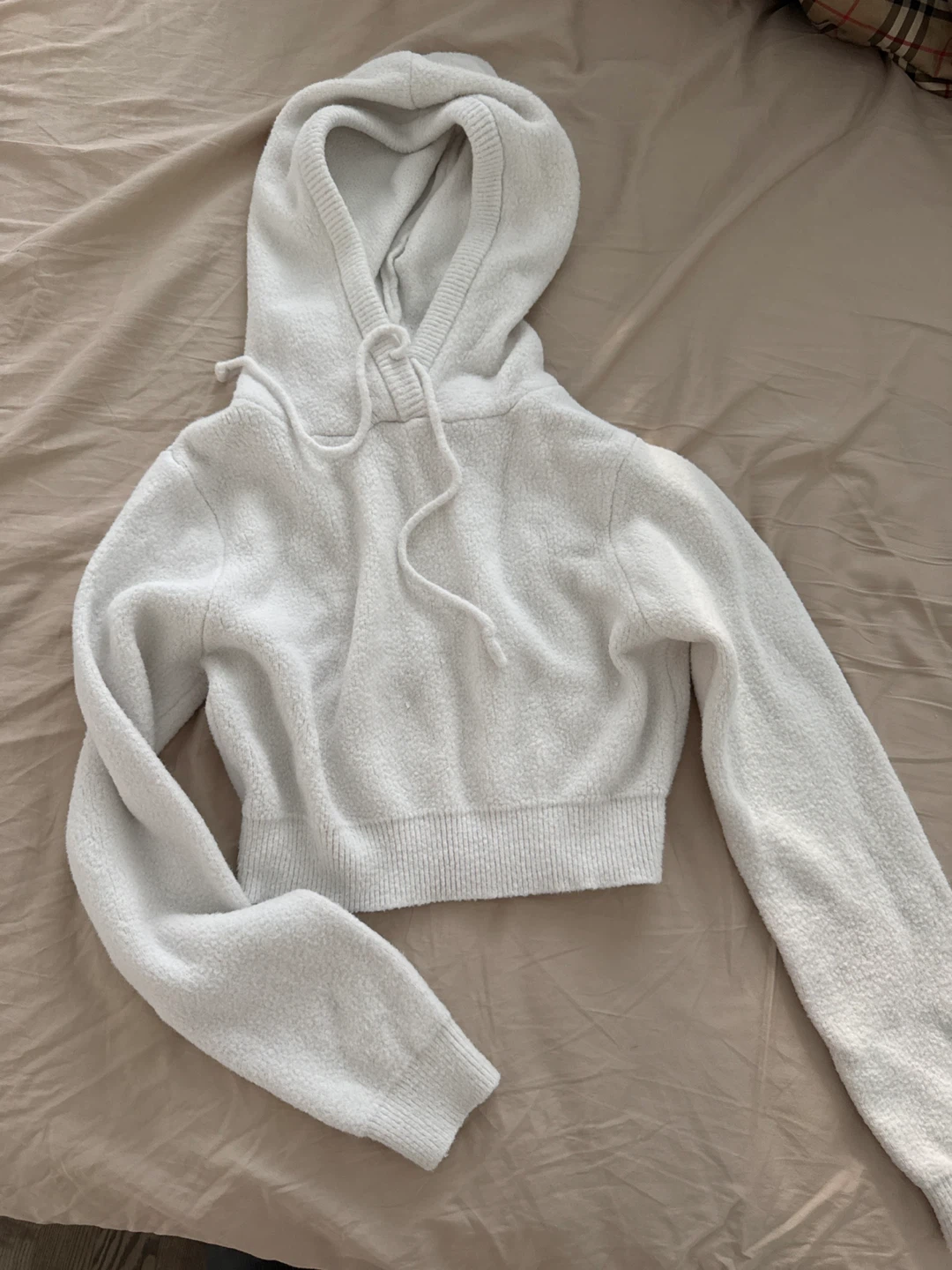 Zara White Cropped Hoodie - Size M