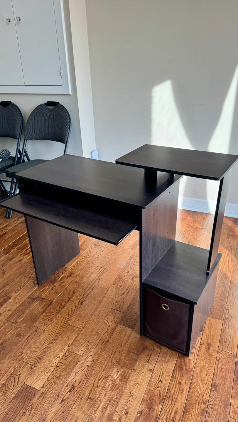 Dark Wood Computer Desk with Shelving - photo 3