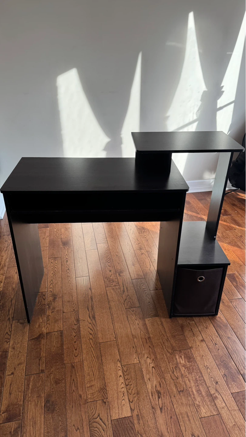 Dark Wood Computer Desk with Shelving