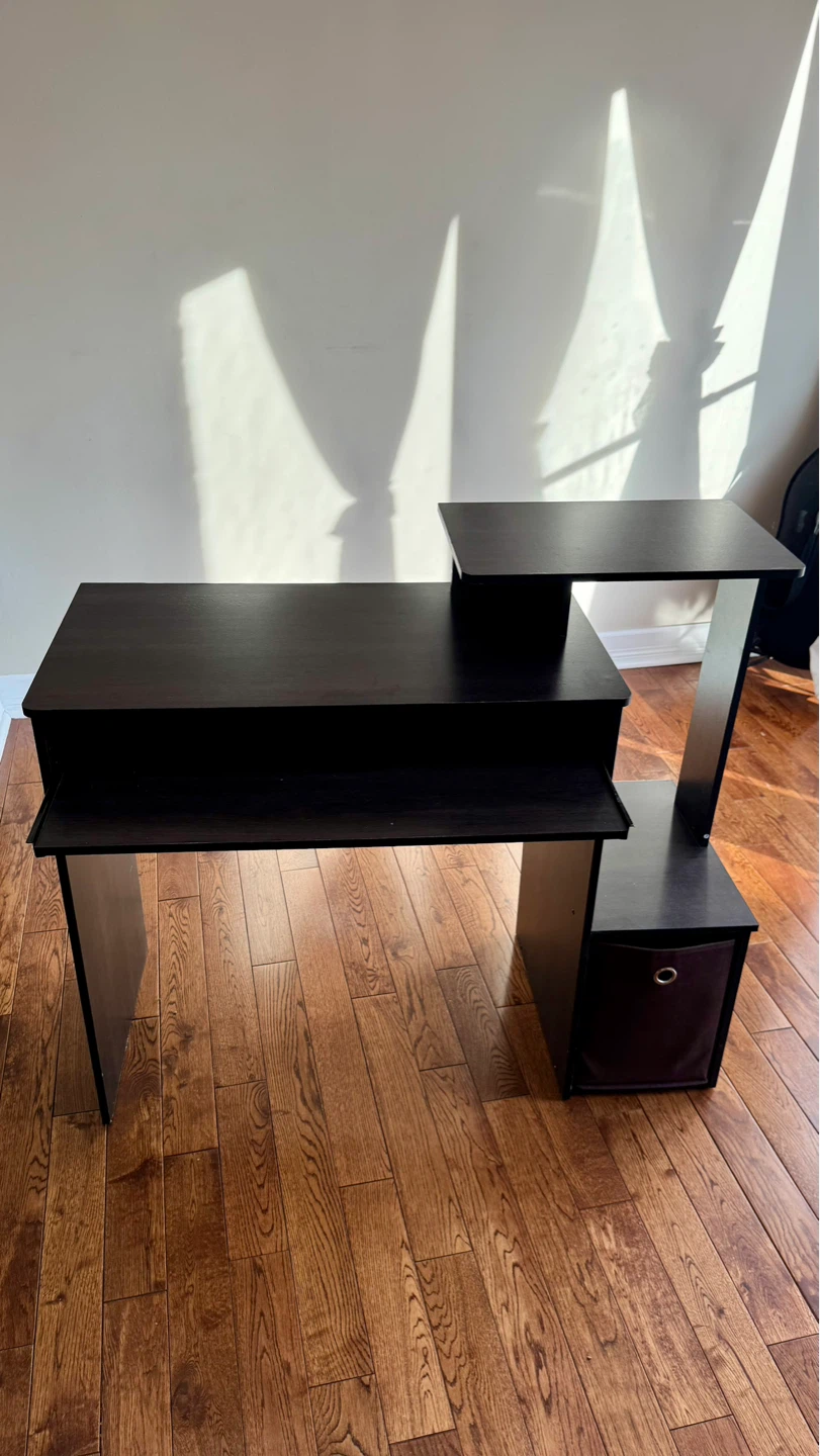 Dark Wood Computer Desk with Shelving - photo 2